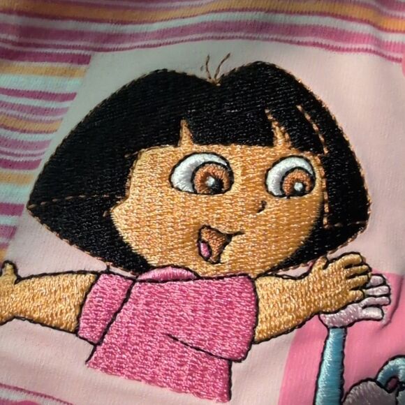 Dora Y2K Infant Girls Denim & Pink Striped Embroidered Character Dress - Picture 5 of 8